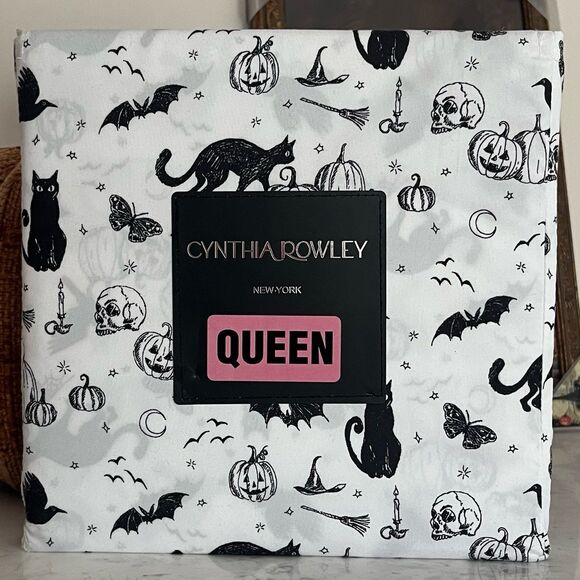 Cynthia Rowley Other - Cynthia Rowley Halloween Black Cat Pumpkin Moon Skull Bat Sheet Set (Queen)